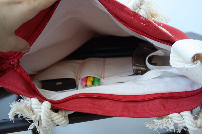 Sailor Red Messenger Bag, Adjustable Cotton Strap, Zipper Tote Bag, Cotton Beach Bag, Valentine Gifts For Her, Gifts For Mom, image 5