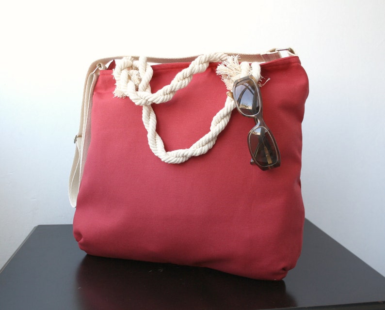 Sailor Red Messenger Bag, Adjustable Cotton Strap, Zipper Tote Bag, Cotton Beach Bag, Valentine Gifts For Her, Gifts For Mom, image 2