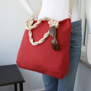Sailor Red Messenger Bag, Adjustable Cotton Strap, Zipper Tote Bag, Cotton Beach Bag, Valentine Gifts For Her, Gifts For Mom, image 4