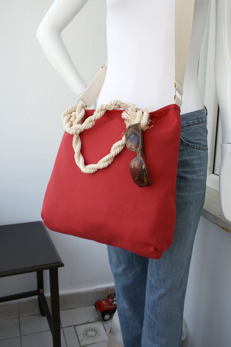 Sailor Red Messenger Bag, Adjustable Cotton Strap, Zipper Tote Bag, Cotton Beach Bag, Valentine Gifts For Her, Gifts For Mom, image 4