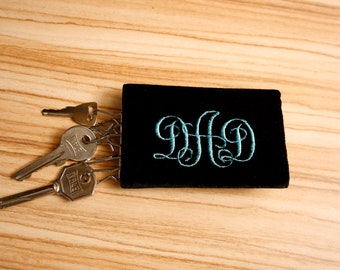 Monogrammed Black Velvet Key Case, Custom Name Key Cover, Personalized Key Holder, Fabric Key Purse, Key Wallet, Valentine Gifts For Him