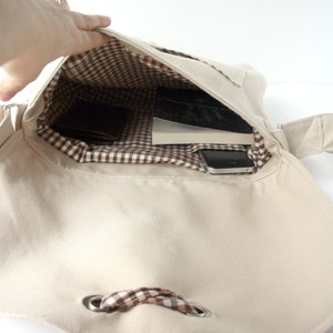 Beige Messenger Bag Brown and White Gingham Bow Adjustable strap For women for New Mom image 4