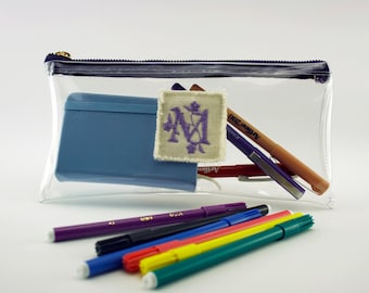 Custodia matita trasparente personalizzata, scatola di matita ricamata monogramma, regalo personalizzato per l'insegnante, regali di San Valentino per lei, regali per la mamma