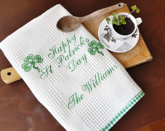 St. Patrick Tea Towel, Celtic Shamrock Hand Towel, Personalized Tea Towel, Lucky Day Home Decor, Embroidered Shamrock Towel, Cotton Towels