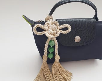 Colgante para bolso Norigae de jade marfil hecho a mano, accesorio de borla con nudo coreano, llavero con cremallera