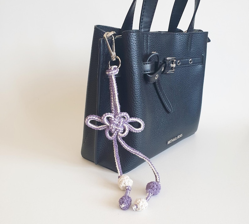 Lavender and ivory purse charm with traditional Korean knot detail