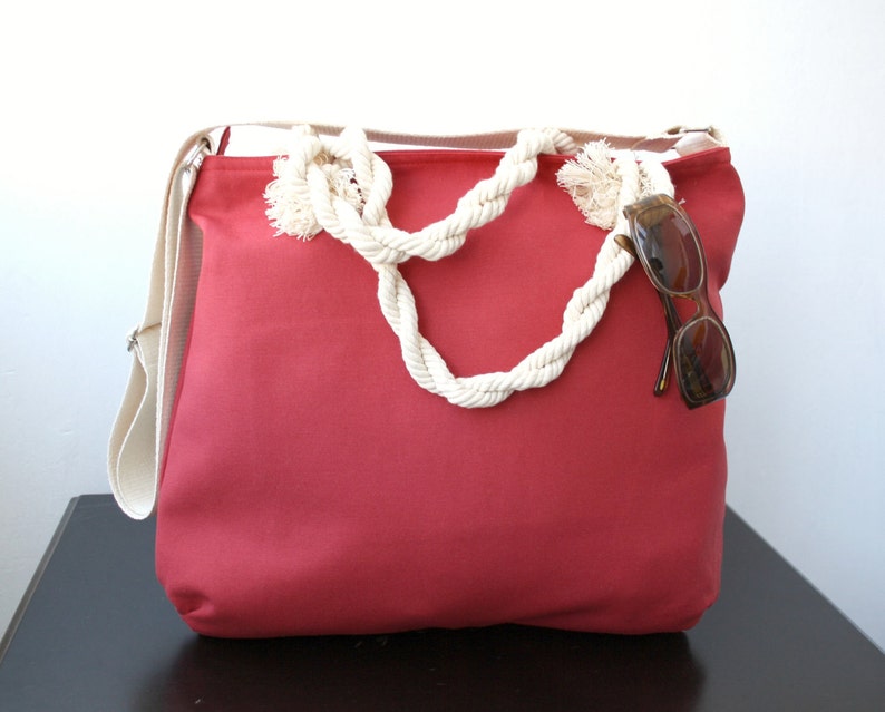 Sailor Red Messenger Bag, Adjustable Cotton Strap, Zipper Tote Bag, Cotton Beach Bag, Valentine Gifts For Her, Gifts For Mom, image 3