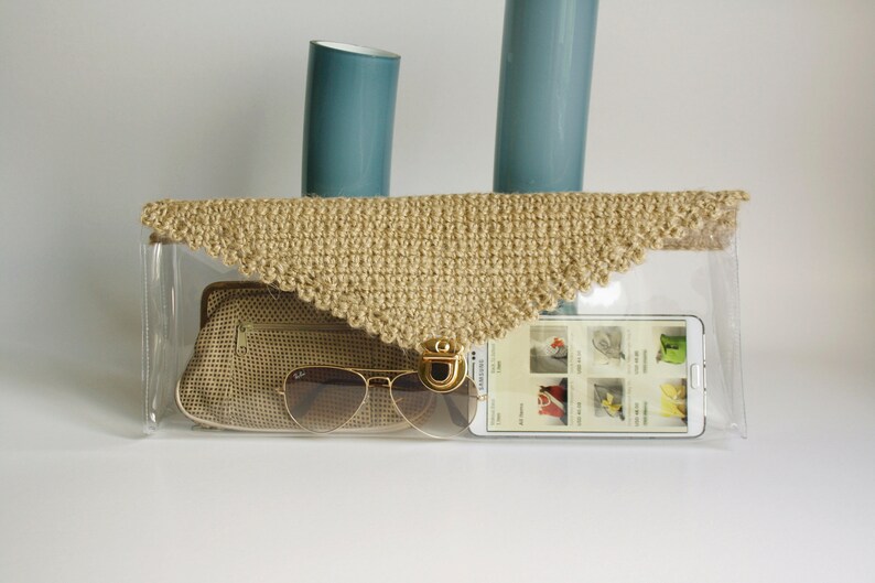 Straw and Clear Pvc Clutch, Straw Flap Pounch, Transparent Jelly Bag