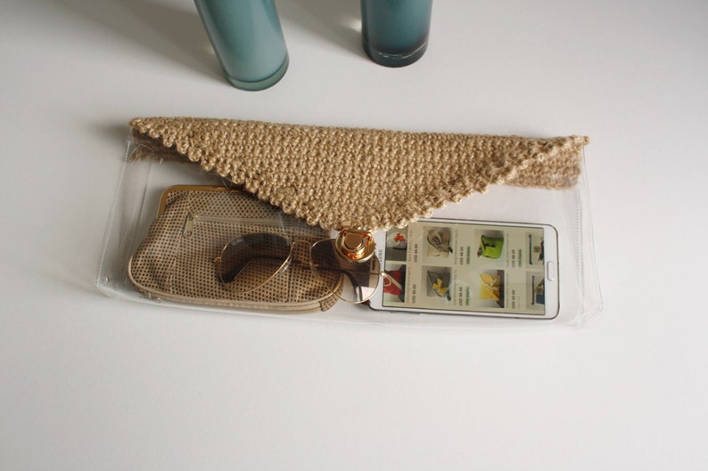 Straw and Clear Pvc Clutch, Straw Flap Pounch, Transparent Jelly Bag