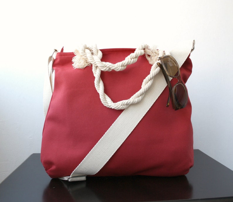 Sailor Red Messenger Bag, Adjustable Cotton Strap, Zipper Tote Bag, Cotton Beach Bag, Valentine Gifts For Her, Gifts For Mom, image 1