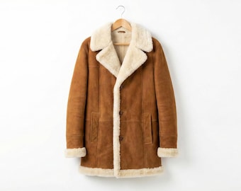 Handgemaakte Penny Lane-jas | Suèdeleren jas met rand van imitatiebont, bohostijl uit de jaren 70