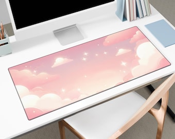 Pink Clouds Desk Mat: Kawaii Pastel Sky Mousepad