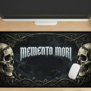 Memento Mori Skull Desk Mat, Gothic Latin Quote Thorn Mousepad, Dark Academia Skeleton Art Deskpad, Macabre Aesthetic, Victorian Decor