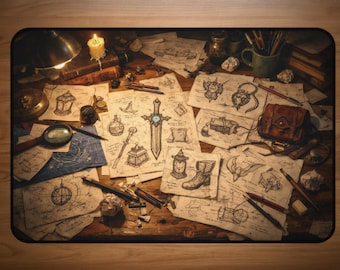 Tapis de jeu MTG Arcane Workshop, tapis de jeu de cartes TCG Fantasy Deskmat, tapis de souris esthétique Wizard Table, tapis de jeu inspiré du D&D