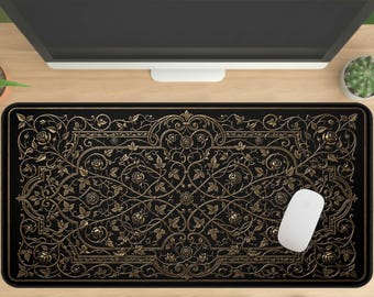 Victorian Gothic Desk Mat, Ornate Floral Mouse Pad XL, Dark Academia Desk Pad, Antique Filigree Deskmat, Elegant Gothic Office Decor