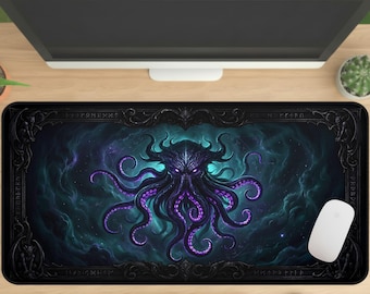 Gothic Desk Mat Cthulhu Tentacle, Lovecraft Cosmic Horror Mouse Pad XL, Eldritch Runic Deskmat, Dark Fantasy Office Decor