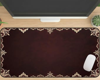 Gothic Desk Mat Burgundy Lace, Ivory Filigree Mouse Pad XL, Dark Academia Victorian Deskmat, Antique Lace Office Decor