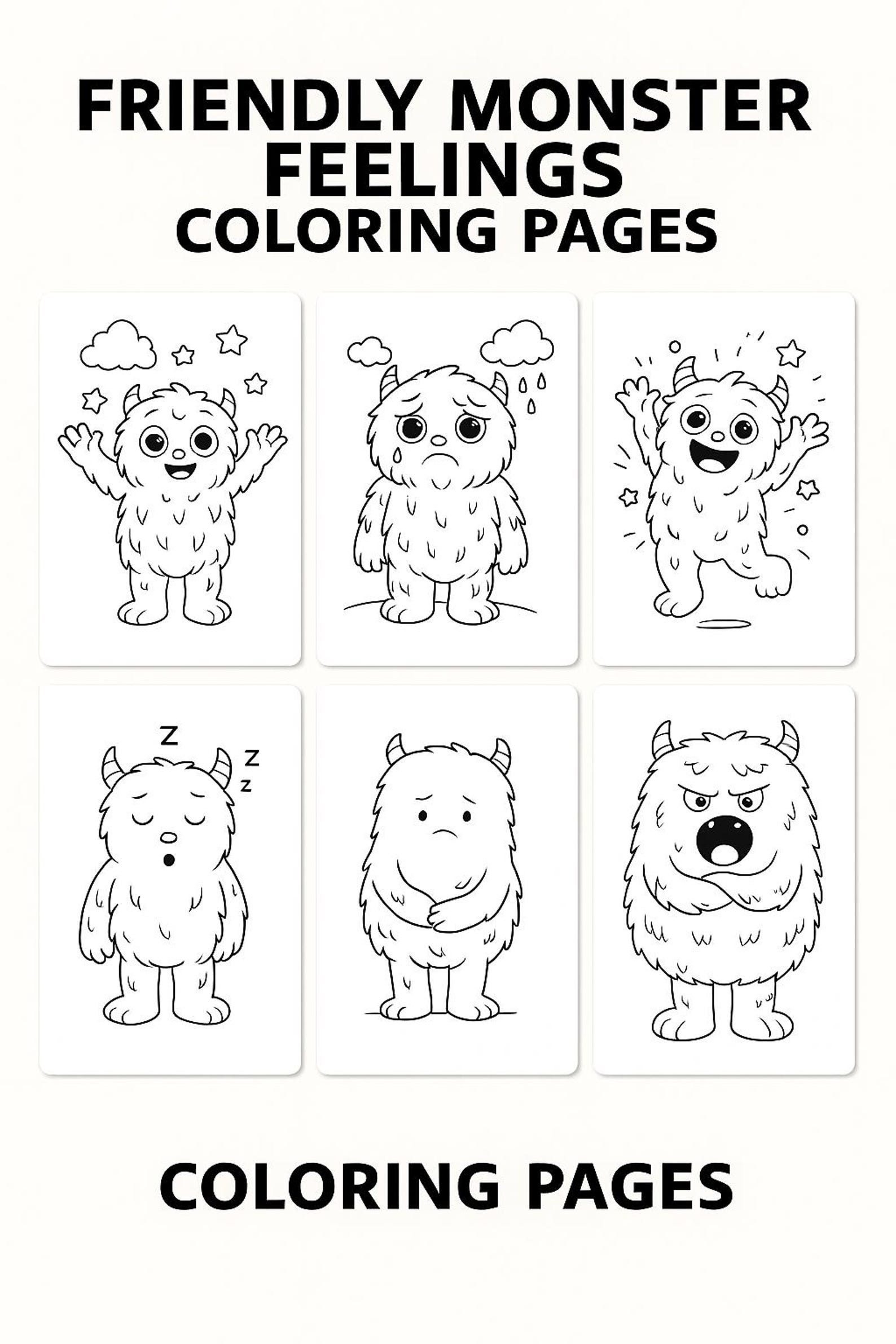 Monster Feelings Coloring Pages for Kids | Emotions Activity (digital ...