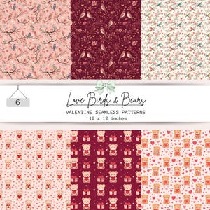 Love Birds & Bears Muster, Valentinstag Digitale Papiere, Scrapbooking, Geschenkpapier, Stoff |JPG