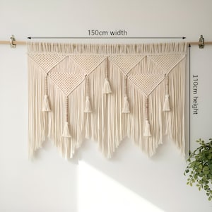 Tapiz de pared grande de macramé hecho a mano – Tapiz geométrico bohemio de algodón (120 cm x 100 cm)