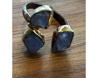 Artisan Crafted Rough Cut Iolite Bypass Ring in Sterling Silver S 7