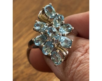 Stunning Sterling Silver Blue Topaz Shimmering Waterfall Ring Size 9
