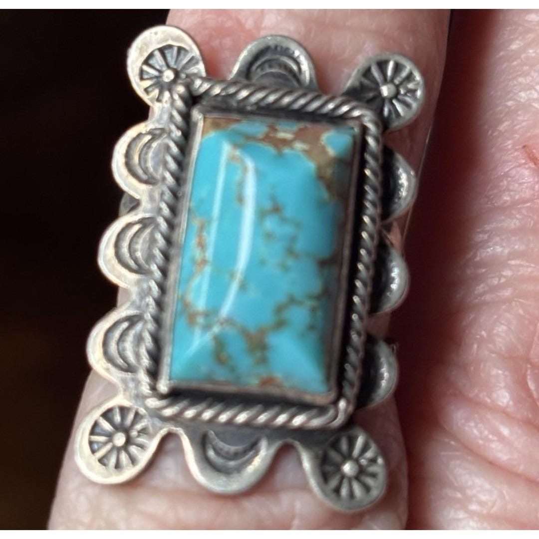 Vintage Tribal Sterling Silver and Turquoise Ring Size 4.5 Native ...