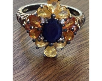 Sterling Silber Multi Color Saphir Ring Größe 9