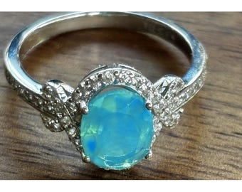 Anillo de plata de ley con ópalo azul Paraiba de 1,6 quilates, talla 8.