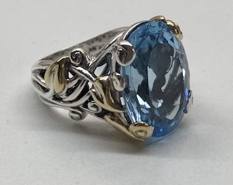 Barbara Bixby 18 kt goud en sterlingzilver Blue Topaz Vine Leaf Ringmaat 7