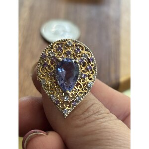Chuck Clemency 14k Gelbgold-Sterling Silber London Blautopas Tanzanite Ring