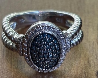 Sterling Silber Pavé Blau Diamant Split Schaft Ring Gr. 6,75