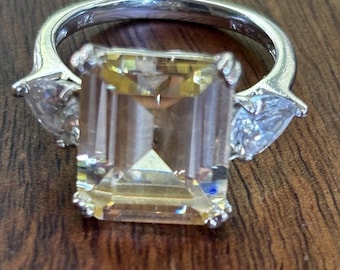 FNZ Sterling Silver Yellow CZ Cocktail Ring Size 9 Cubic Zirconia 925
