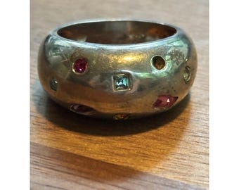Vintage Sterling Silver Ring 7 Multicolor CZ Dome