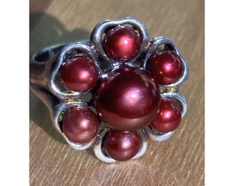Cultured Pearls Sterling Silver Flower Ring Size 10