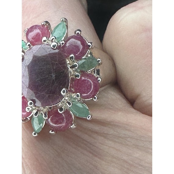 925 Sterling Silver Ring Ruby Emerald Natural Gem… - image 3