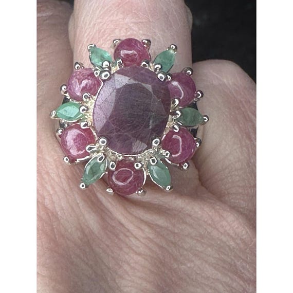925 Sterling Silver Ring Ruby Emerald Natural Gem… - image 1