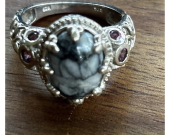 Vintage Sterling Silver 925 Pinolith Jasper Ruby Ring Size 9