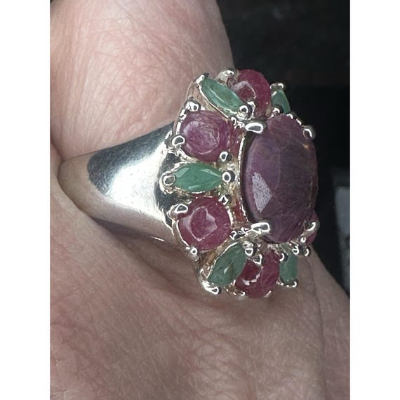 925 Sterling Silver Ring Ruby Emerald Natural Gem… - image 2