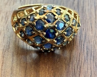 Gold Vermeil over Sterling Silver Sapphire Dome Ring Size 7