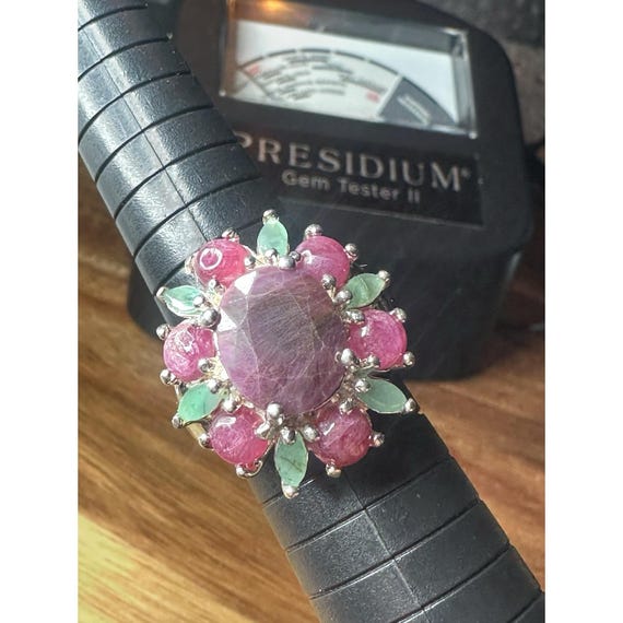 925 Sterling Silver Ring Ruby Emerald Natural Gem… - image 4