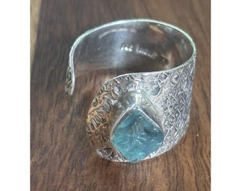 Sterling Silver Art Deco Raw Aquamarine Ring Size 9