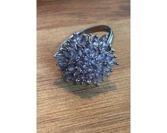 Anello a grappolo floreale in argento sterling con tanzanite, taglia 9