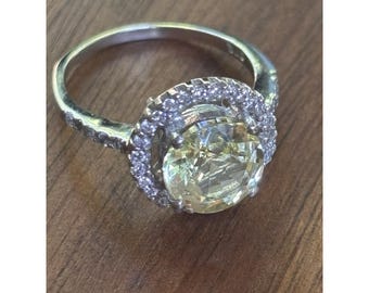 Yellow Sapphire Halo Sterling Ring Size 6.75