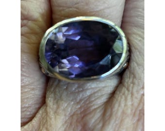 Anillo ornamentado de amatista de plata de ley y oro de 18 quilates de SAMUEL BENHAM - Talla 7.25