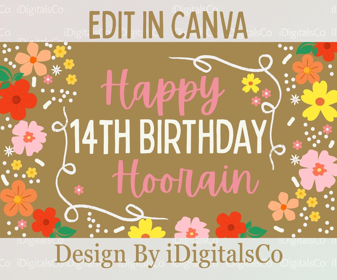 Personalized Floral Birthday Banner – Editable Canva Template (digital ...