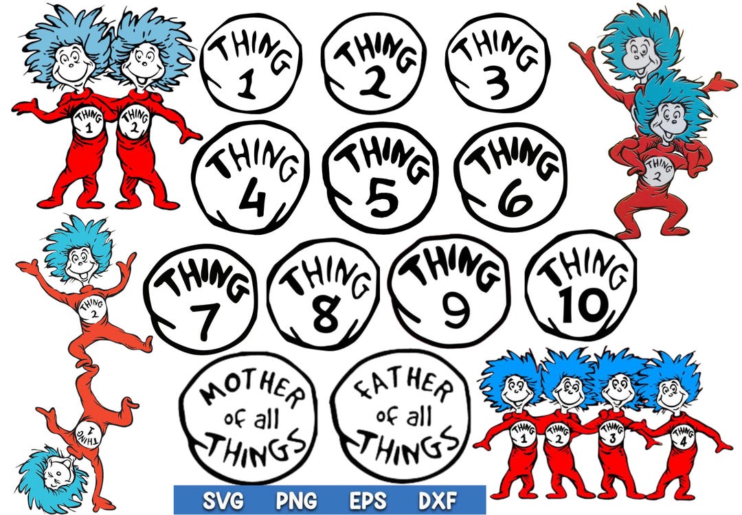 Thing 1 Thing 2 SVG Cut Files, Dr. Seuss Inspired Characters (digital ...