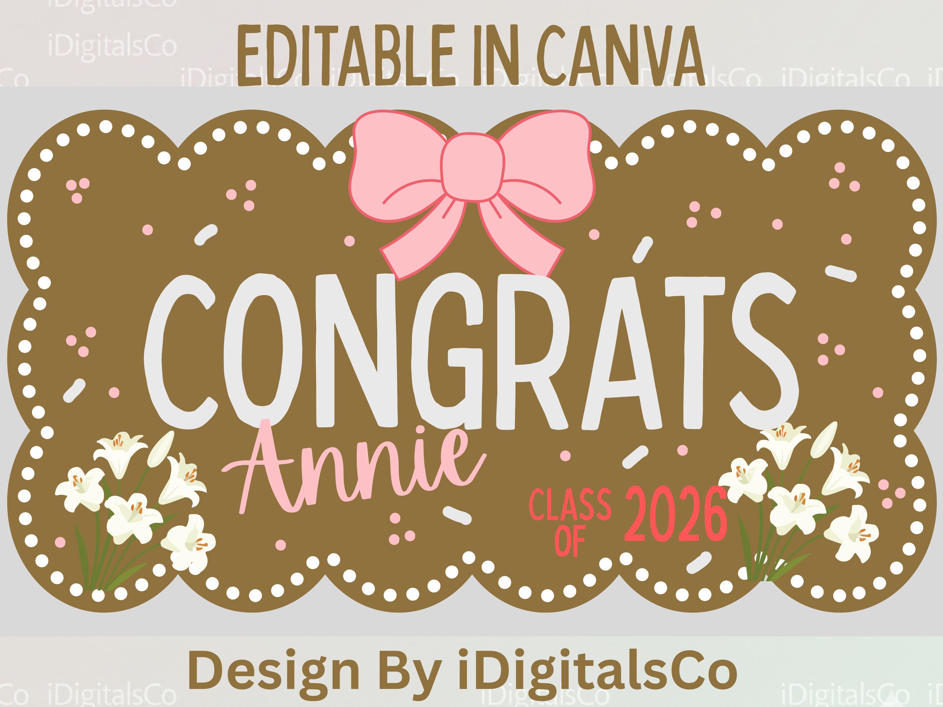 Editable Graduation Banner Template, Class of 2026 Party Decor (digital ...