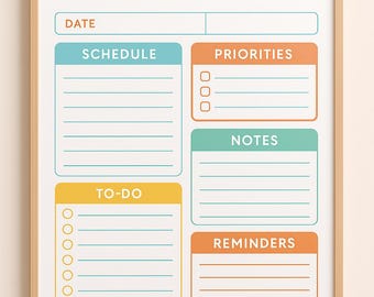 Daily Planner Printable | A4 & US Letter | Organizer | To-Do List, Schedule, Notes | Instant Download PDF