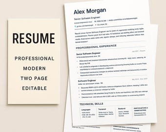 Clean Tech Resume Template | Professional CV for Software Engineers | Word & PDF | Instant Download